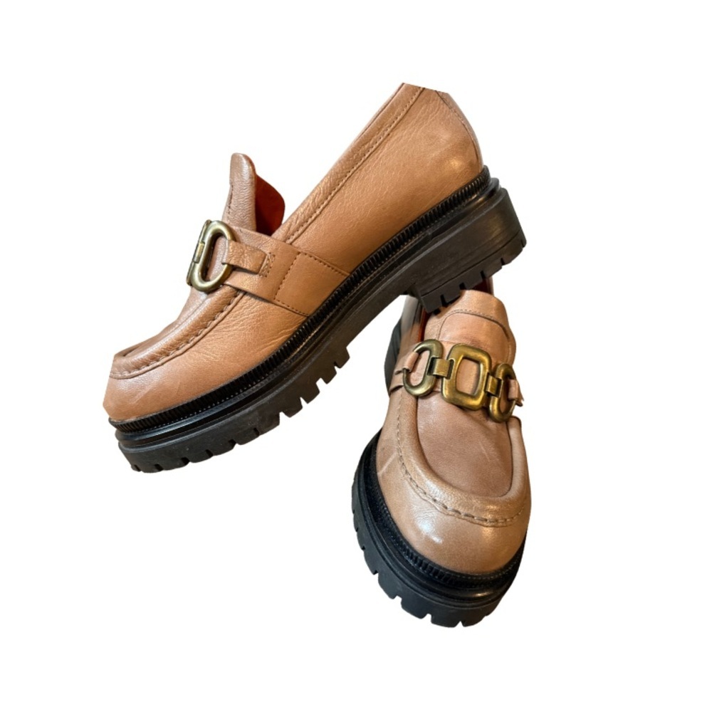 Elegant Tan Loafers with Gold Buckle